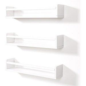 24 Inch White Floating Shelves Set of 3, Wall-Mounted Solid Wood Wall Shelf